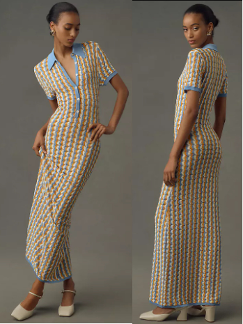 Ronny Kobo Quinlan Striped Knit Polo Maxi Dress Cornflower Multi Women's Medium